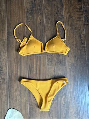 Cheeky NEW Zaful Mustard Yellow Ribbed Bikini Set